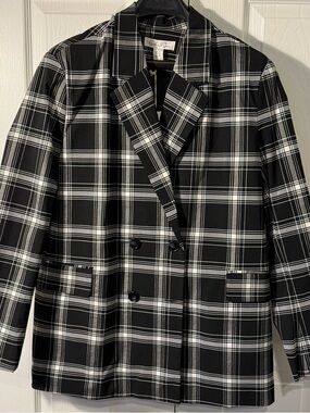 Black & White Plaid Double-Breasted Blazer and Matching Pants Size L NWT